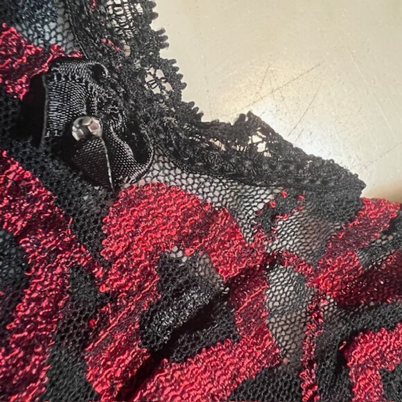 Plus Size Baby Doll Sleepware Valentine Shorty Lingerie Red and Black - Picture 4 of 13